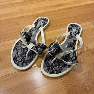 Valentino Women's Black and White Bow Flower Sandals